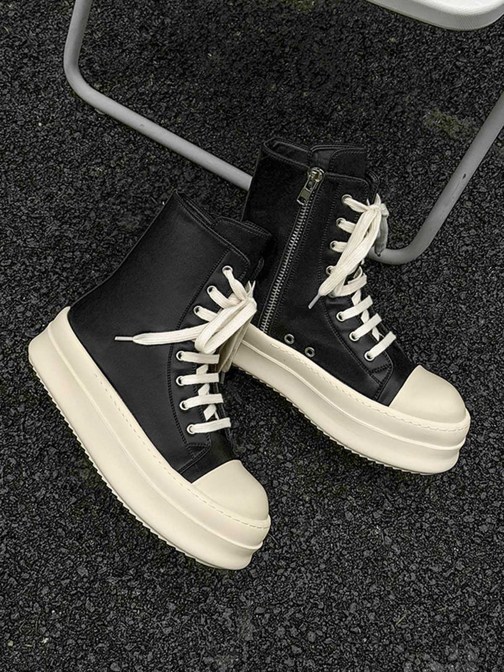 Rubber Sole High-Top Side Zipper Platform Sneakers - 2273