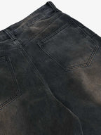Washed Pleated Straight Jeans - 2263