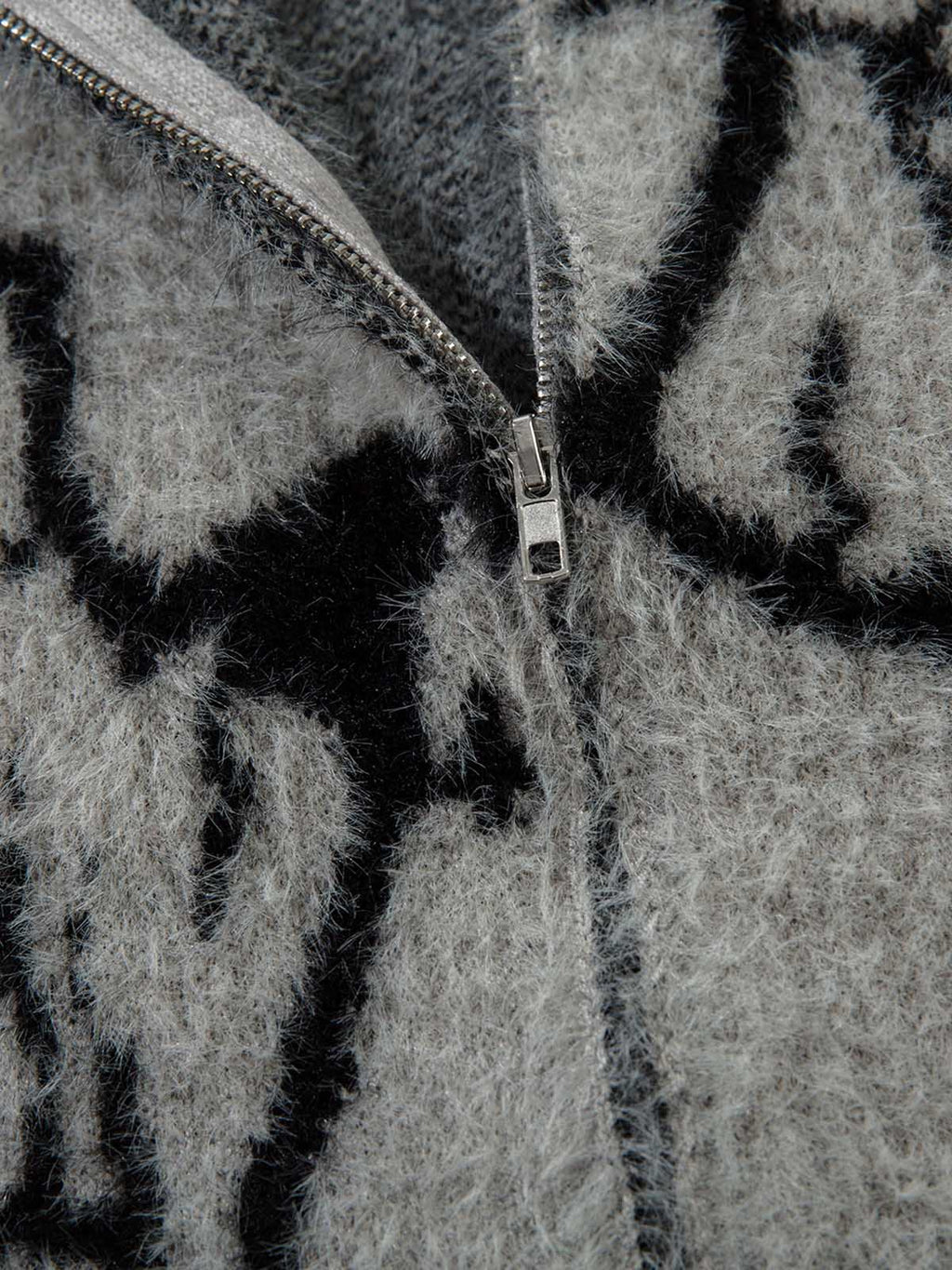 Theprecipice Lightning Graphic Imitation Mink Fur Zip Up Sweater