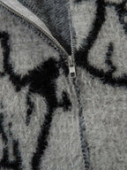 Theprecipice Lightning Graphic Imitation Mink Fur Zip Up Sweater