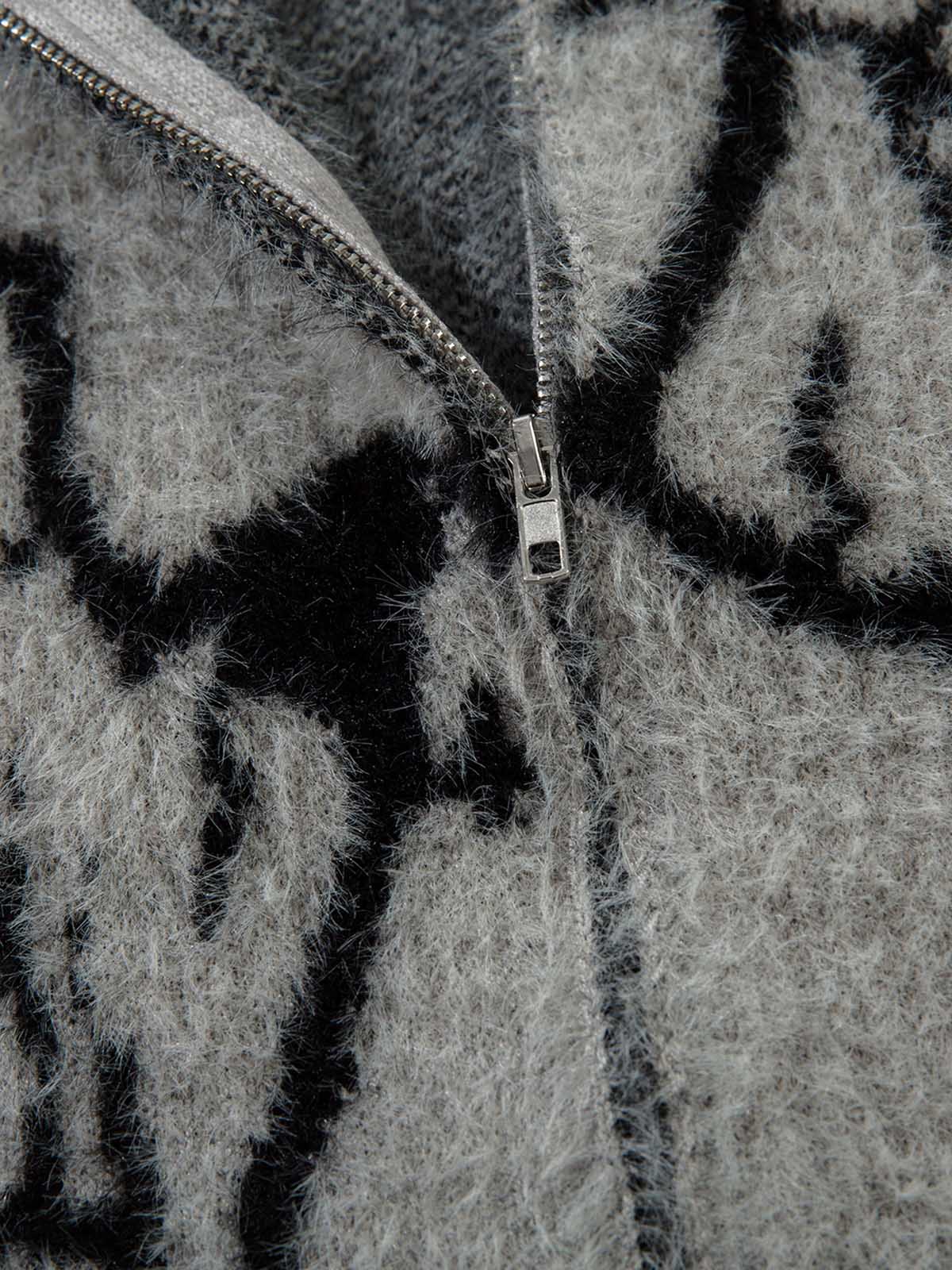 Theprecipice Lightning Graphic Imitation Mink Fur Zip Up Sweater