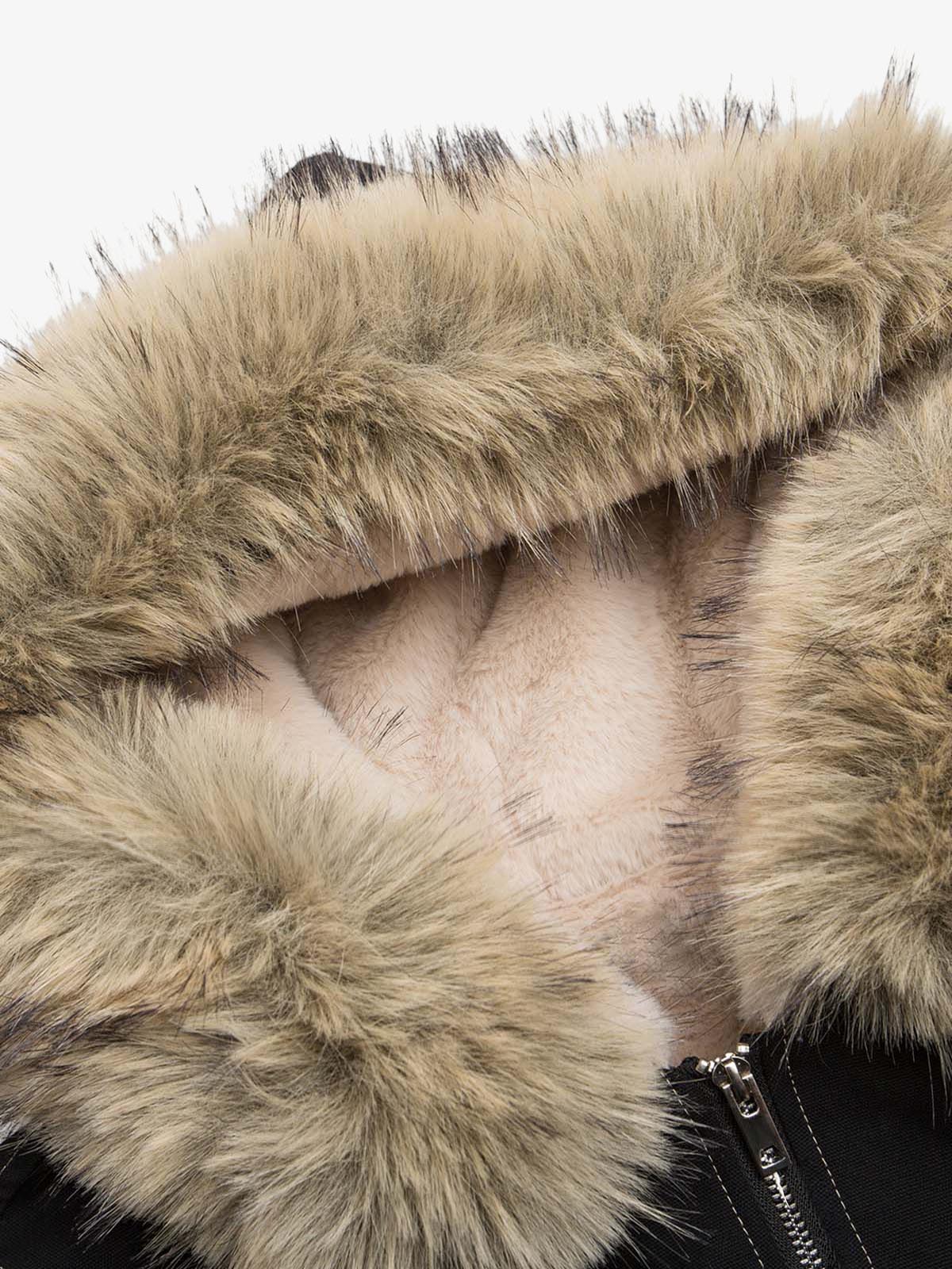 Faux Fur Lined Zip Up Winter Hooded Bomber Jacket - 2560