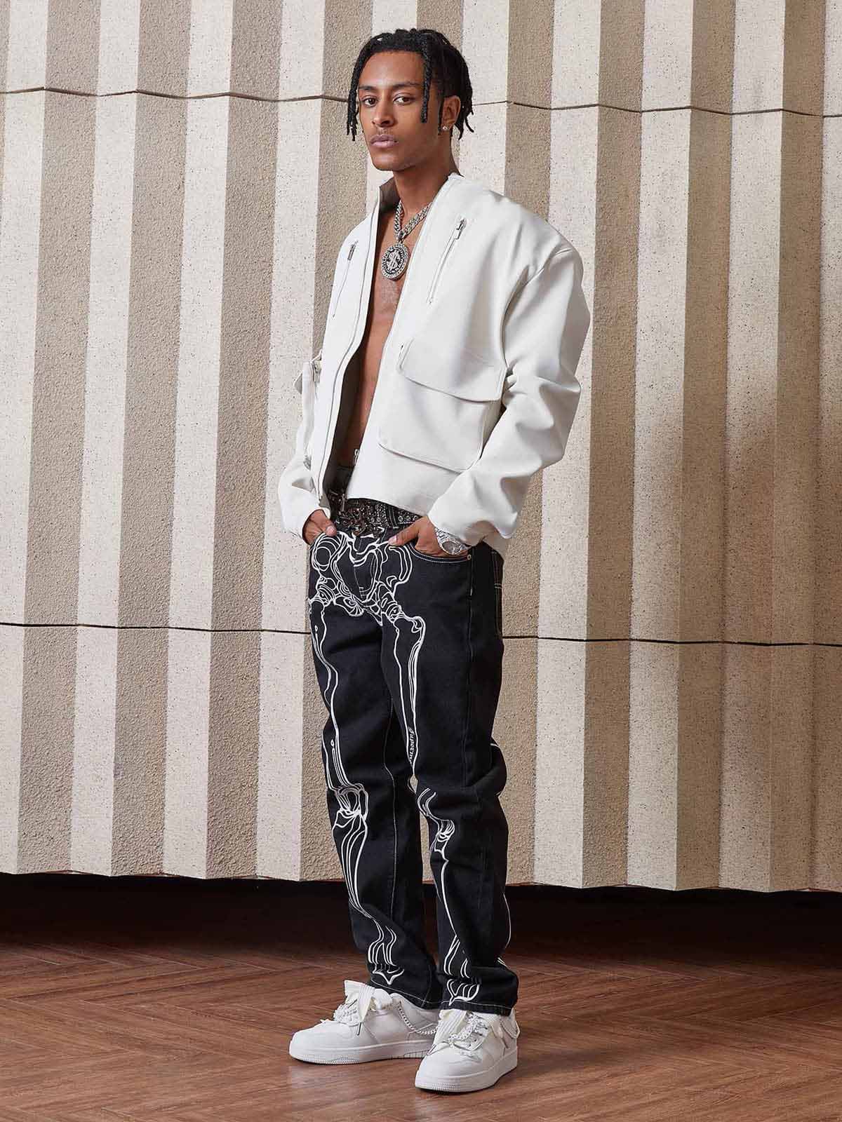 Theprecipice Hip Hop Bones Embroidered Jeans - 1859