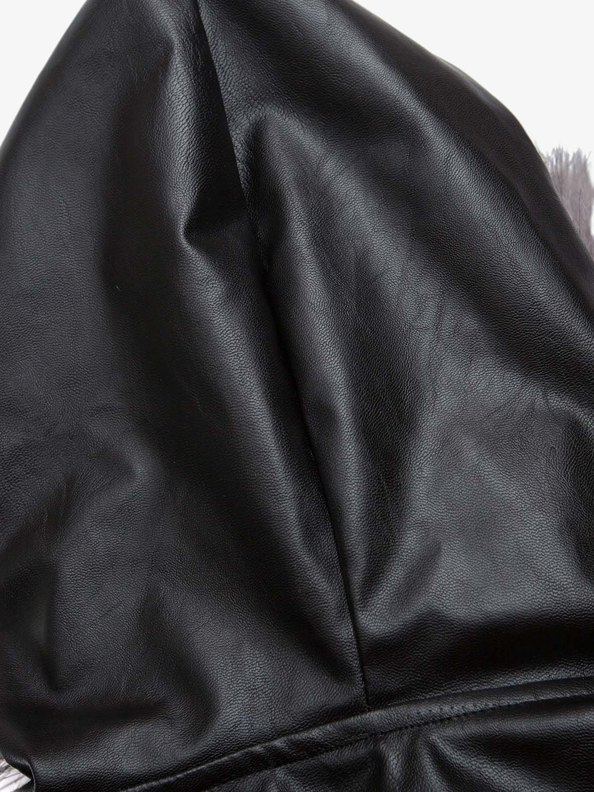 Deconstructed Multi Pocket Fur Hooded PU Leather Jacket - 2566