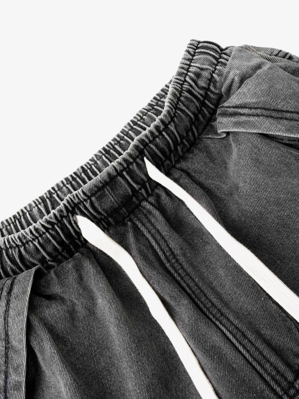 Washed Distressed Raw Edge Drawstring Jeans