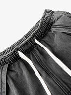 Washed Distressed Raw Edge Drawstring Jeans
