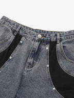 Deconstructed Patchwork Short-Sleeve Cropped Denim Set