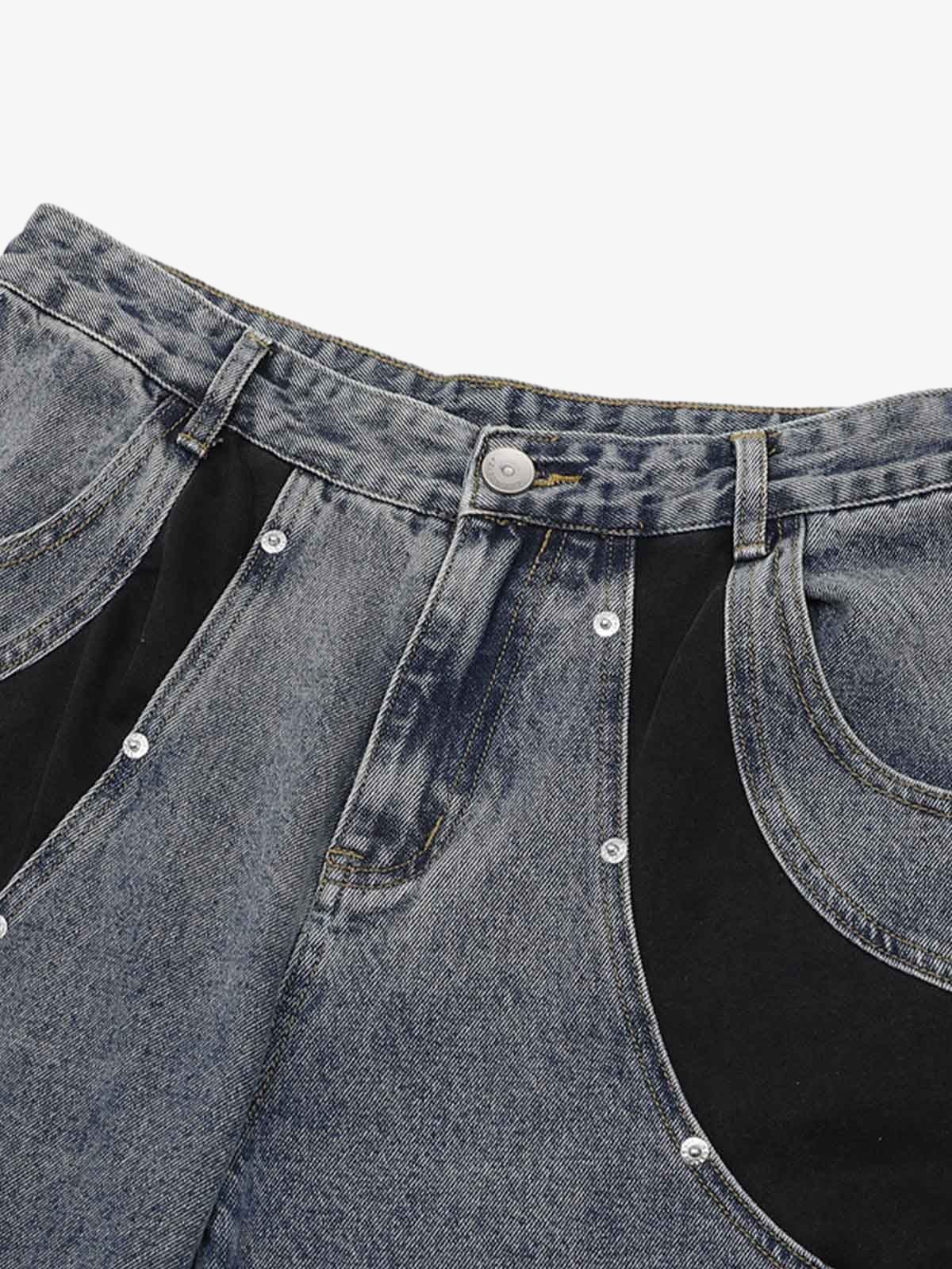 Deconstructed Patchwork Short-Sleeve Cropped Denim Set