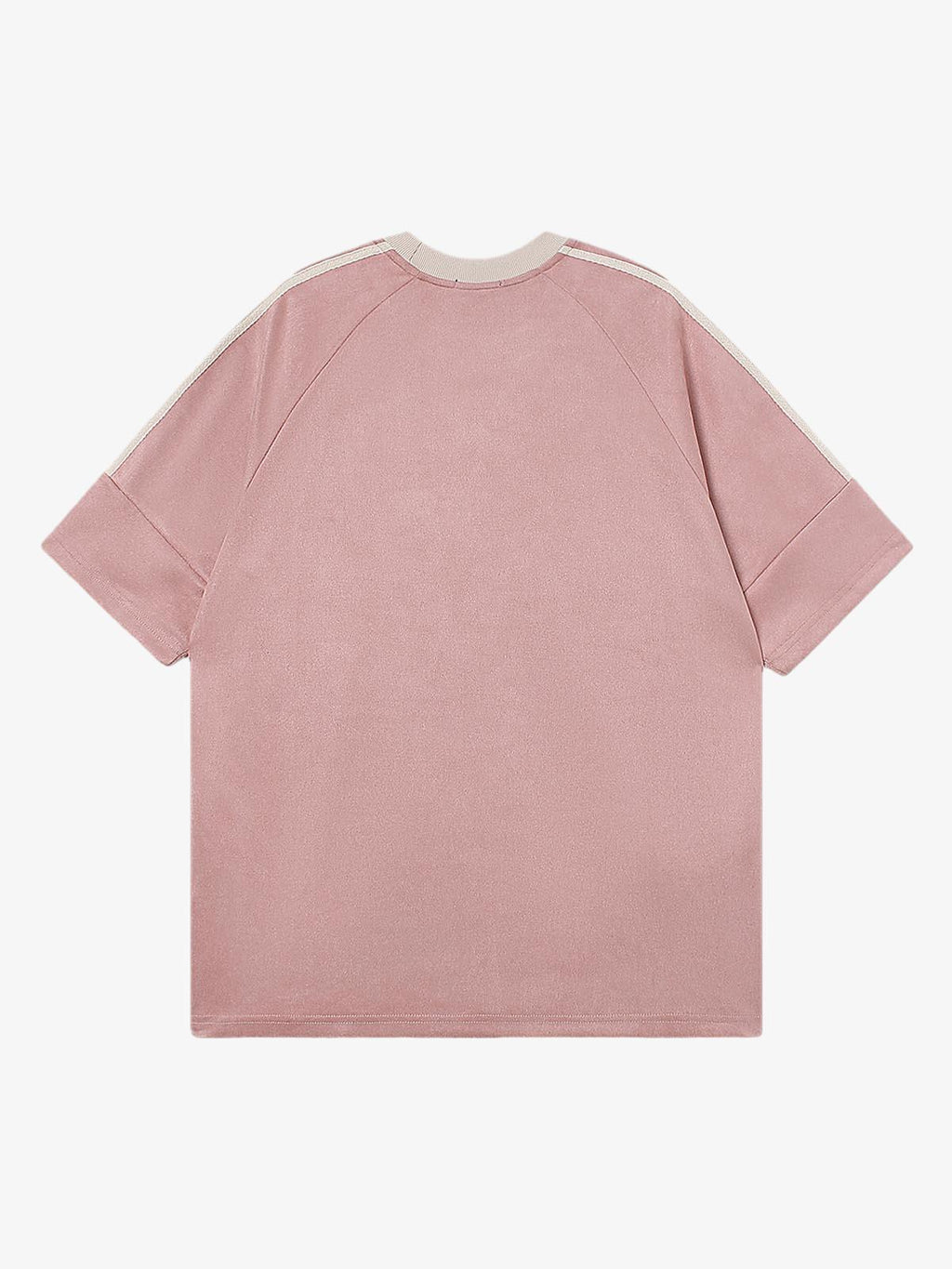 Suede Contrast Color Spliced Letter Embroidery Oversize T-shirt - 2462