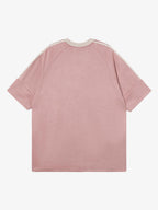 Suede Contrast Color Spliced Letter Embroidery Oversize T-shirt - 2462