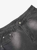 Washed Distressed Raw Edge Barrel Jeans - 2402