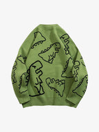 Theprecipice Cartoon Dinosaur Printed Sweater - 1004