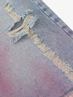 Distressed Tie-Dye Denim Jorts