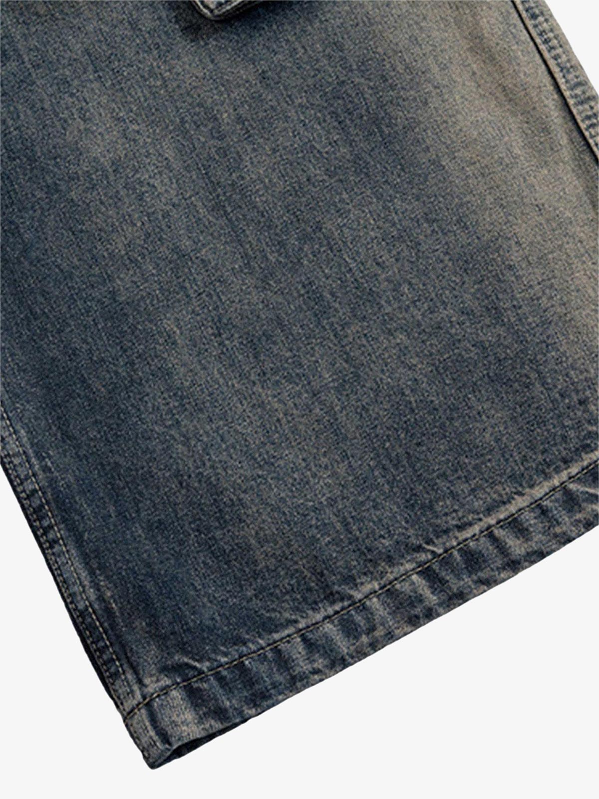 Theprecipice Wide Leg Multi-Pocket Straight Leg Loose Jeans - 1666