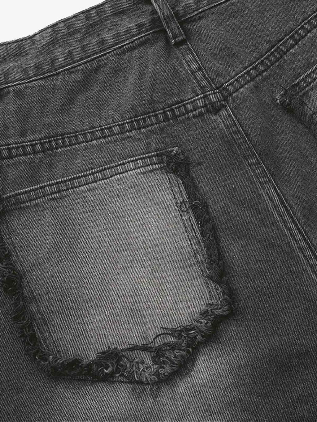 Washed Distressed Raw Edge Barrel Jeans - 2402