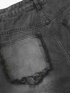Washed Distressed Raw Edge Barrel Jeans - 2402