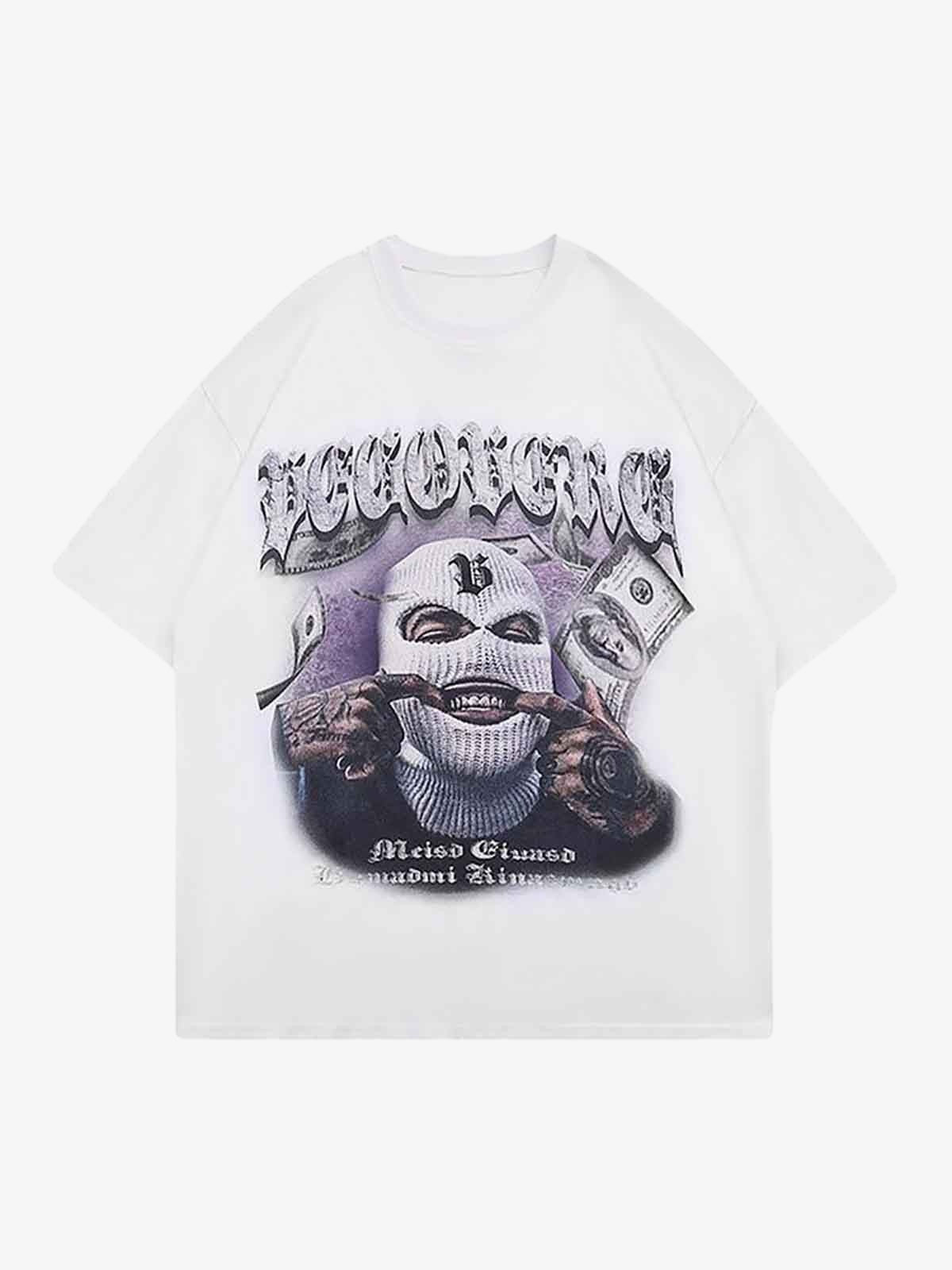 Theprecipice Masked Gangster Portrait Printed T-Shirt-1533