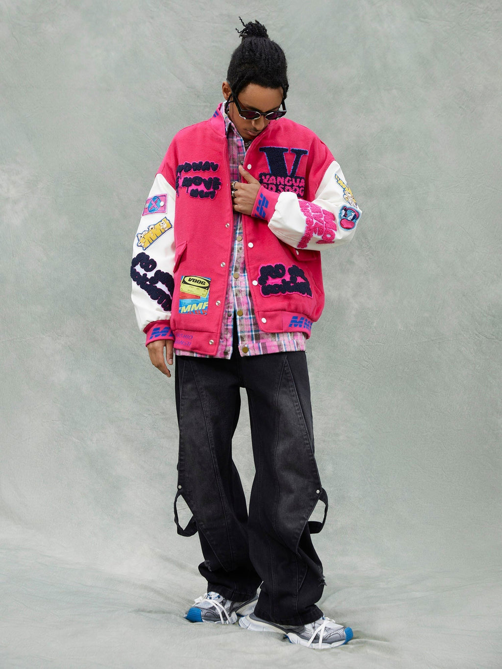 Theprecipice Pink Terry Patch Embroidered Hip Hop Baseball Jersey - 1965