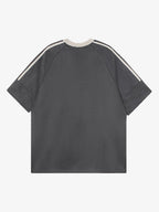 Suede Contrast Color Spliced Letter Embroidery Oversize T-shirt - 2462