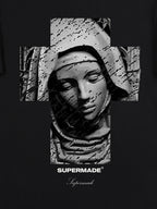 Original Retro Virgin Mary Mottled Cross Print T-Shirt