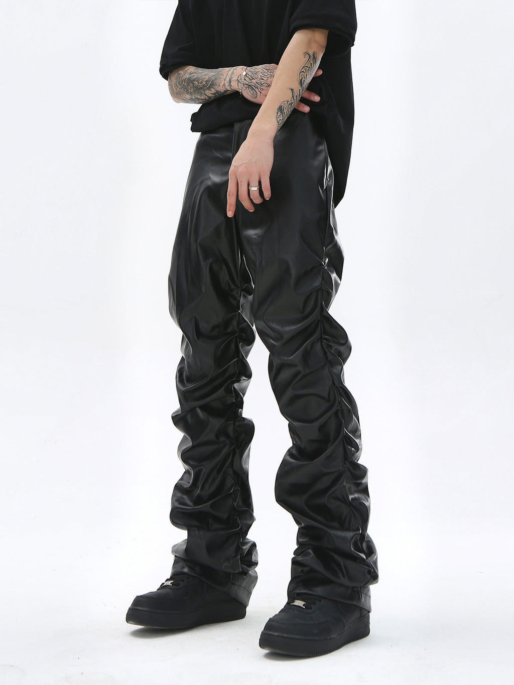 Theprecipice Punk Style Pleated Leather Pants - 2195