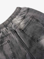 Washed Distressed Raw Edge Drawstring Jeans