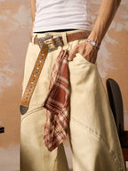 Washed Distressed Detachable Scarf Barrel Jeans - 2550