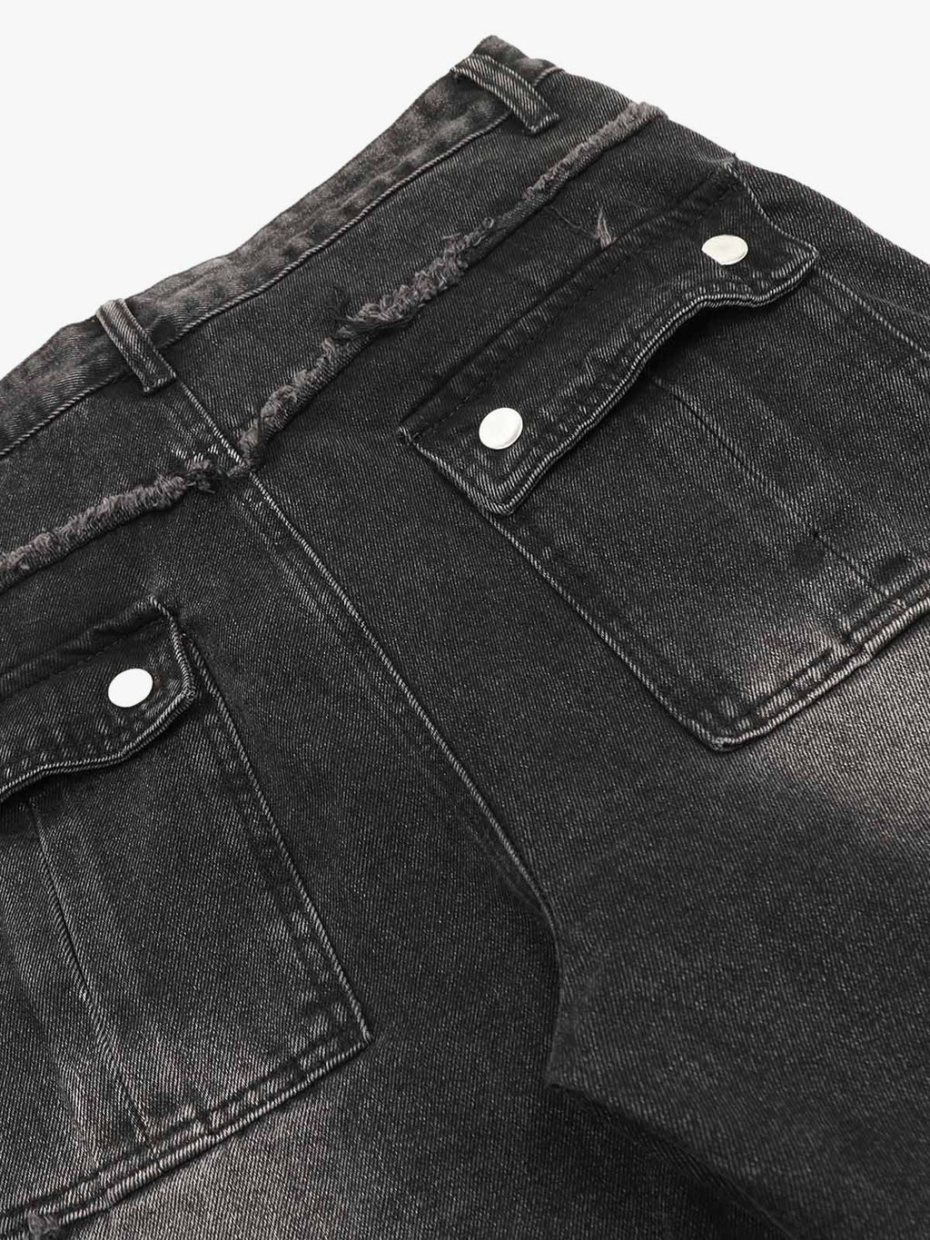 Theprecipice Detressed Raw Edge Multi-pocket Cargo Jeans