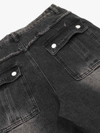 Theprecipice Detressed Raw Edge Multi-pocket Cargo Jeans