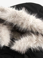 Retro Fur Hooded Fleece Bomber Jacket - 2478