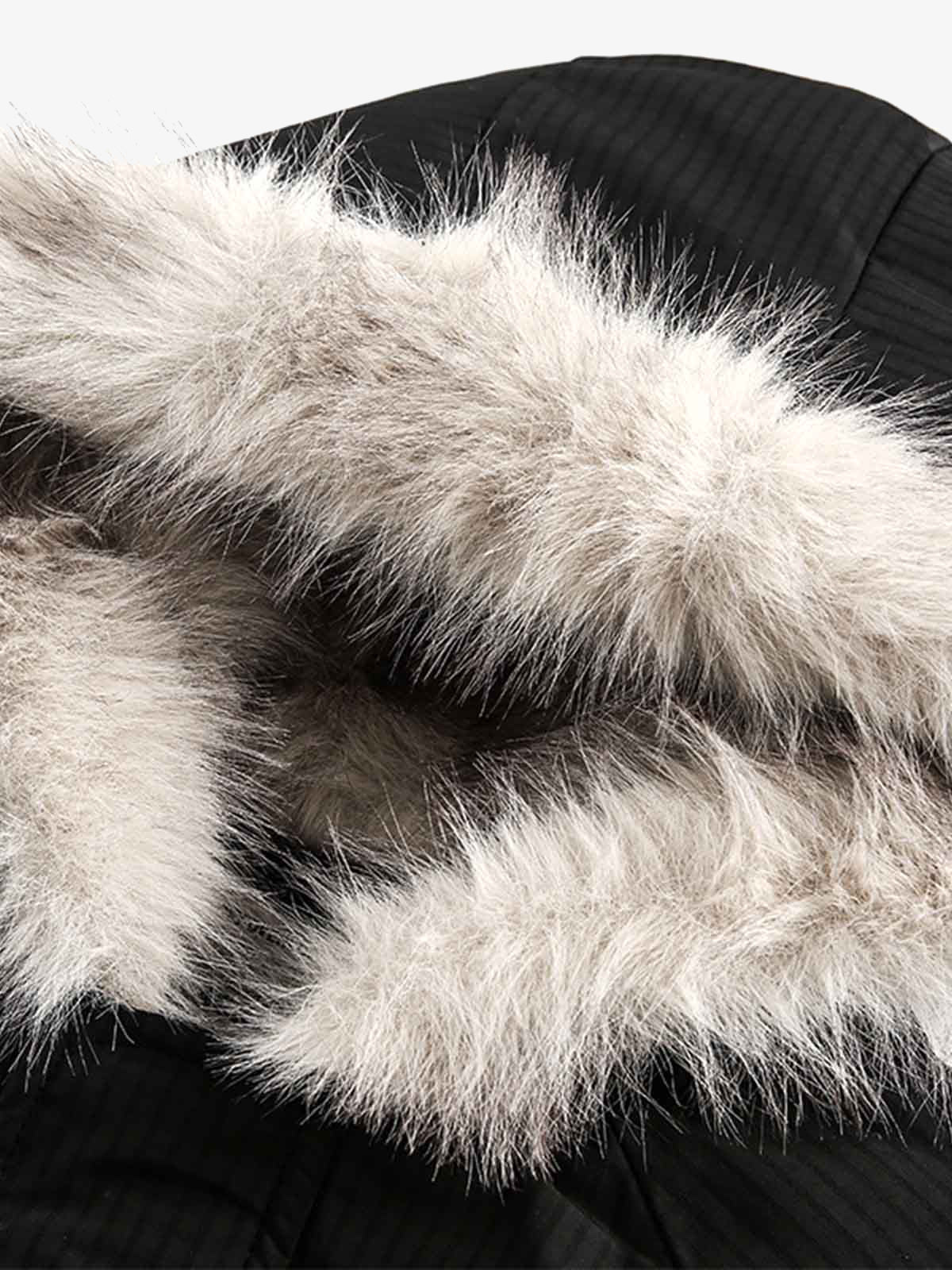 Retro Fur Hooded Fleece Bomber Jacket - 2478