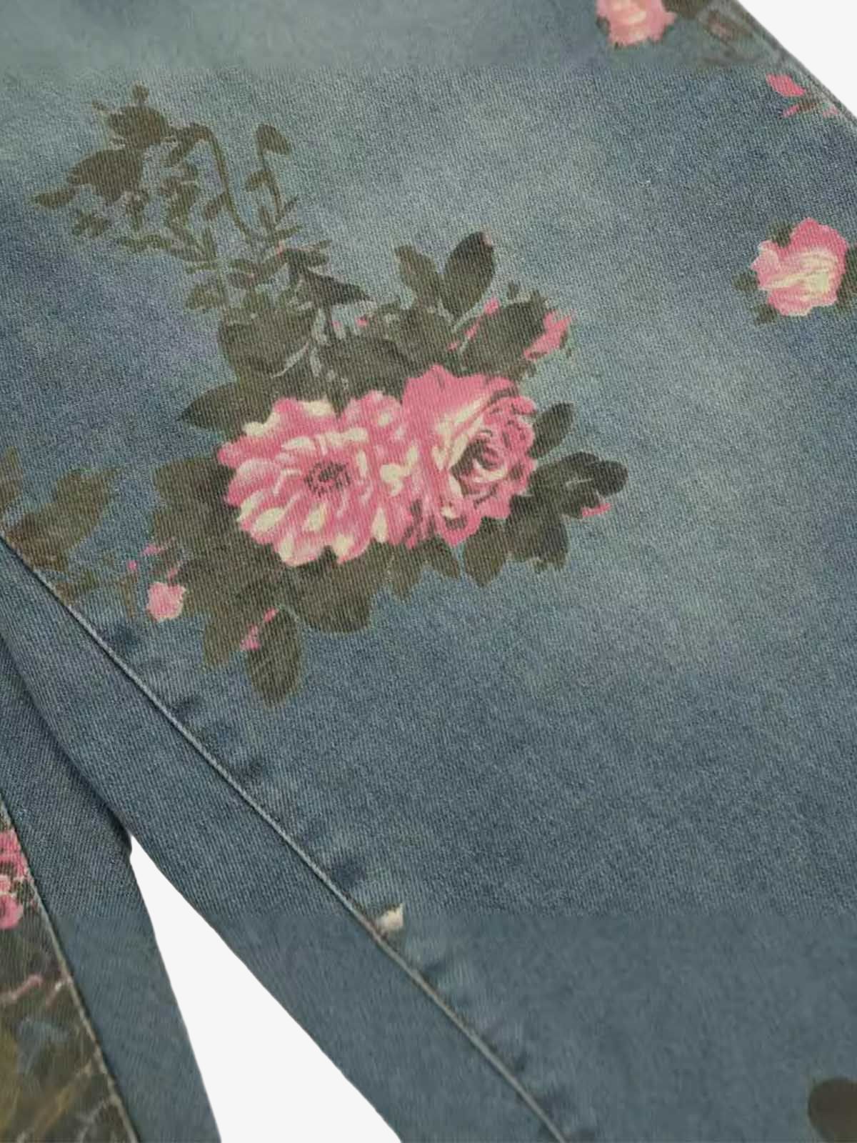 Theprecipice Floral Print Straight Jeans - 2409