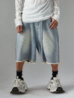 Distressed Rhinestone Denim Jorts - 2454