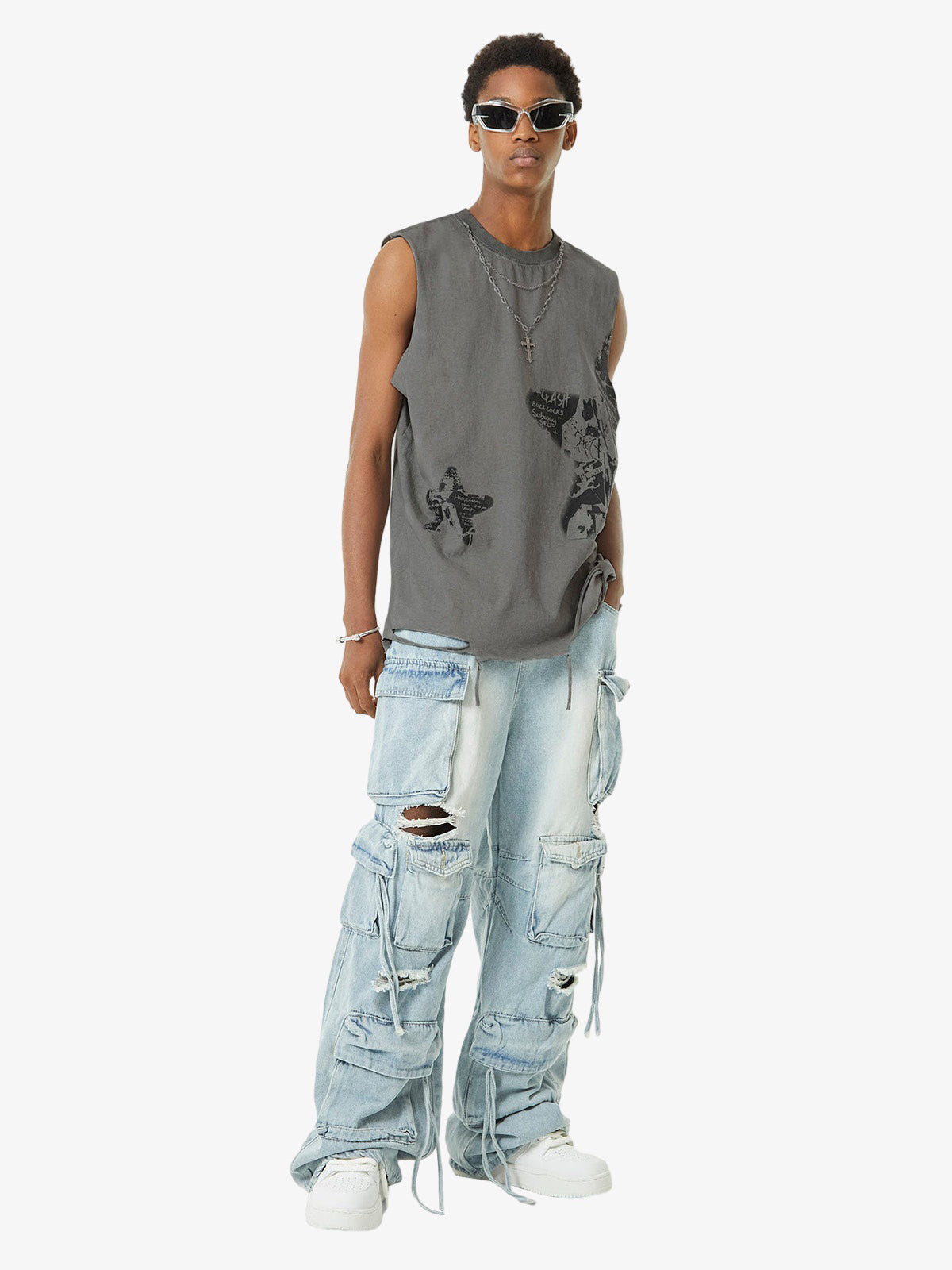 Theprecipice Vintage Necklace Star Print Hip-hop Tank Top - 2070