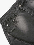 Washed Distressed Raw Edge Barrel Jeans - 2402
