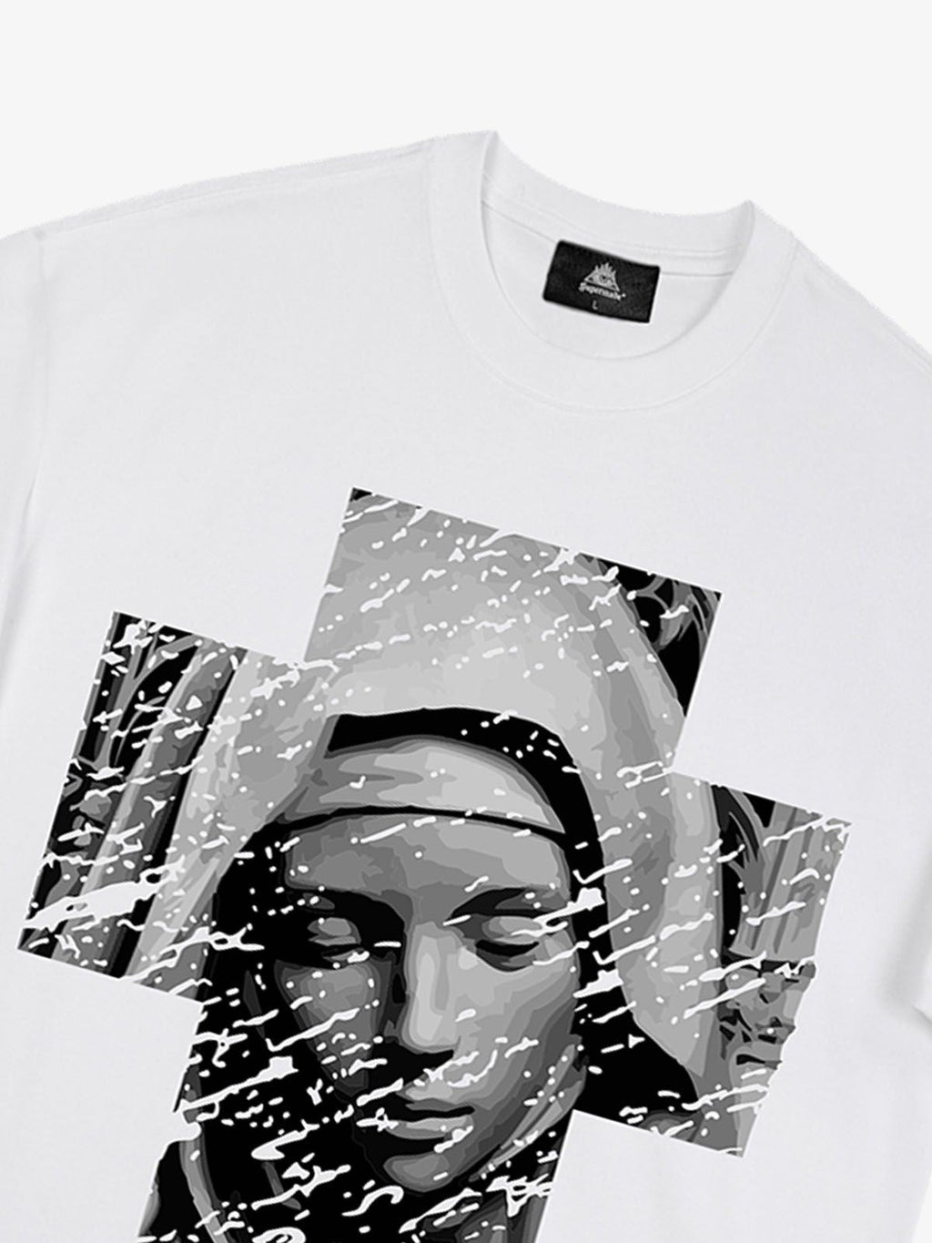 Original Retro Virgin Mary Mottled Cross Print T-Shirt