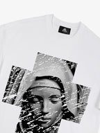 Original Retro Virgin Mary Mottled Cross Print T-Shirt