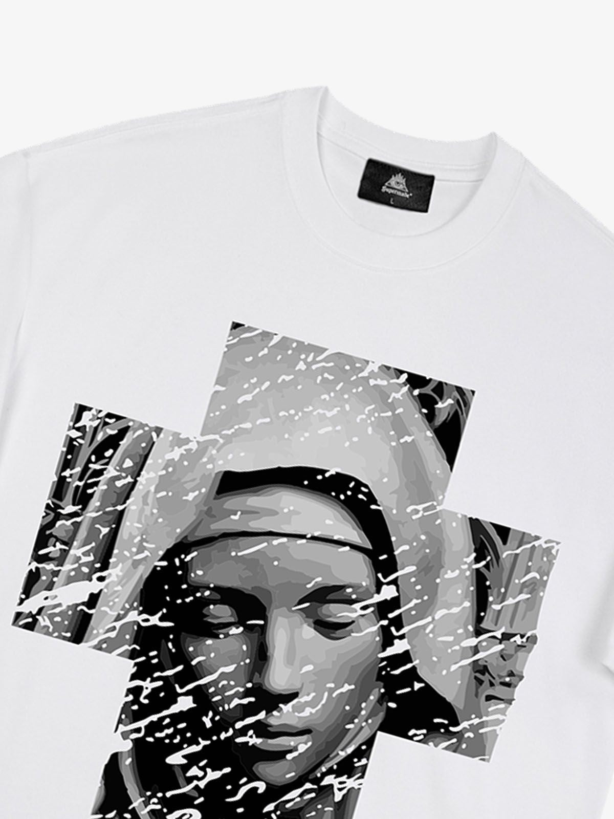 Original Retro Virgin Mary Mottled Cross Print T-Shirt