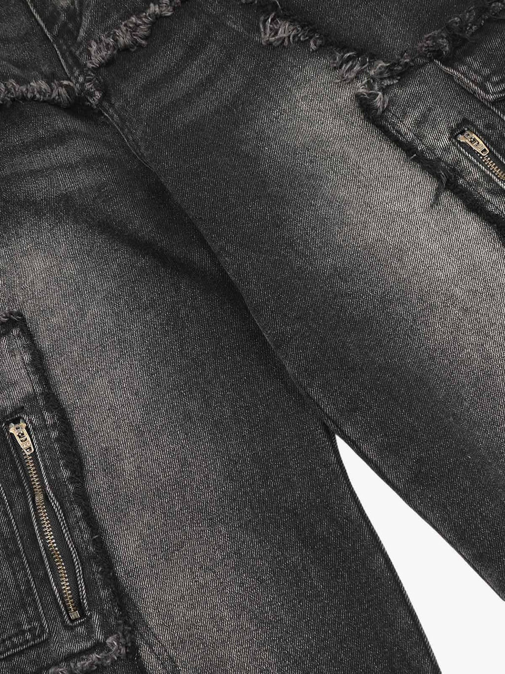 Theprecipice Detressed Raw Edge Multi-pocket Cargo Jeans