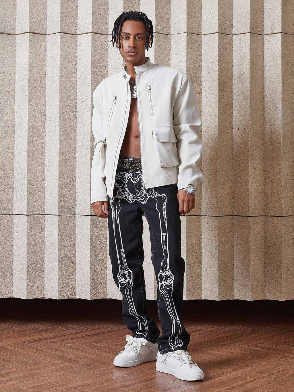 Theprecipice Hip Hop Bones Embroidered Jeans - 1859
