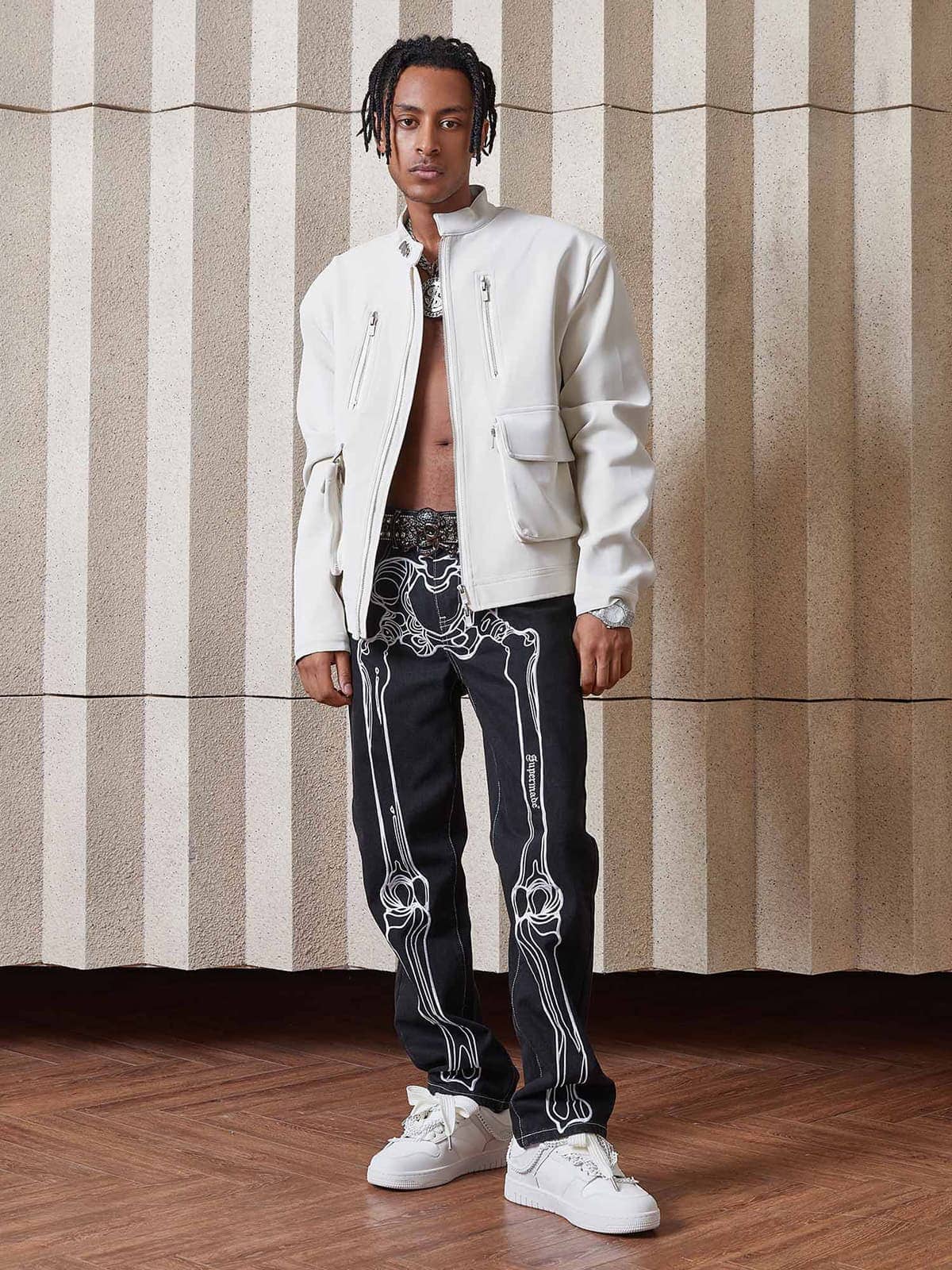 Theprecipice Hip Hop Bones Embroidered Jeans - 1859