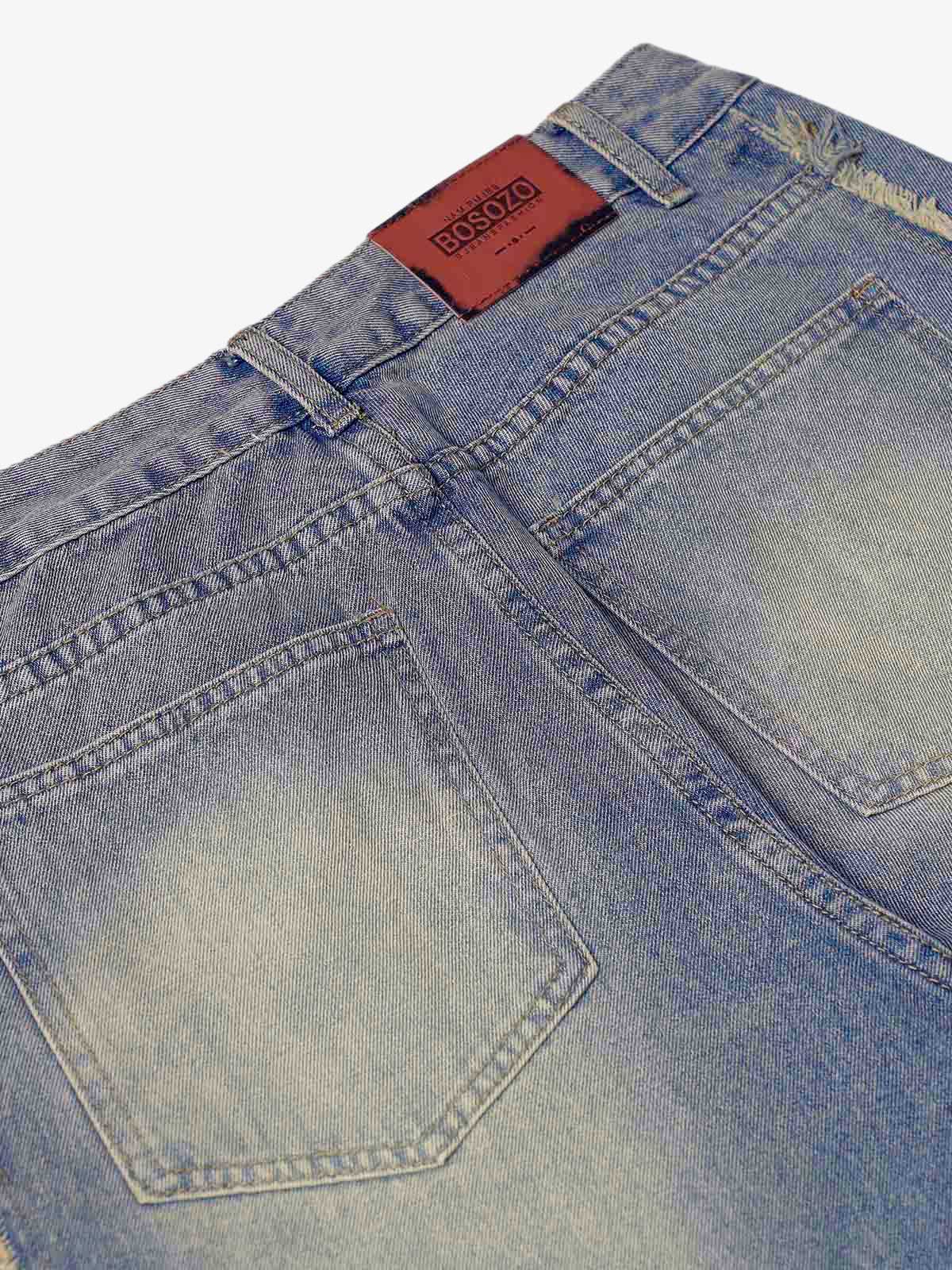 Theprecipice Washed Distressed Raw Edge Baggy Jeans - 2271