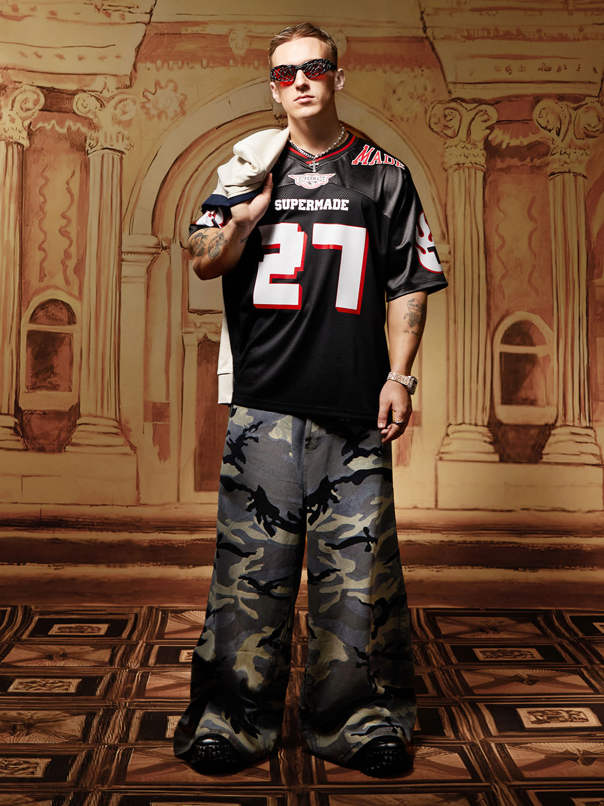 Original Flame Print Football Jersey T-Shirt