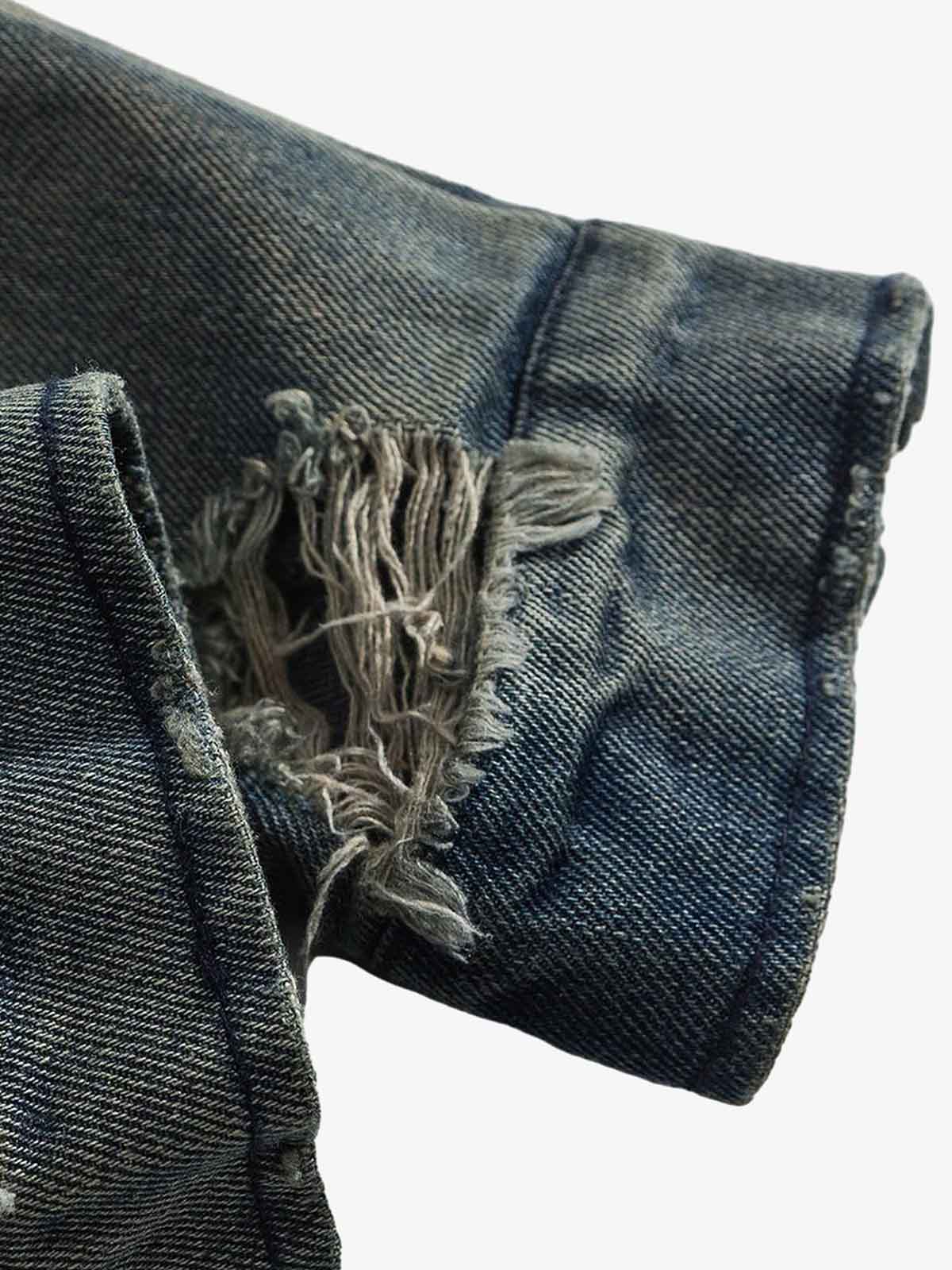 Theprecipice High Street Hip-hop Distressed Washed Denim Jacket - 2242