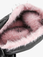 Leather Pink Fur Hooded Quilted Jacket - 2535