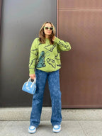 Theprecipice Cartoon Dinosaur Printed Sweater - 1004