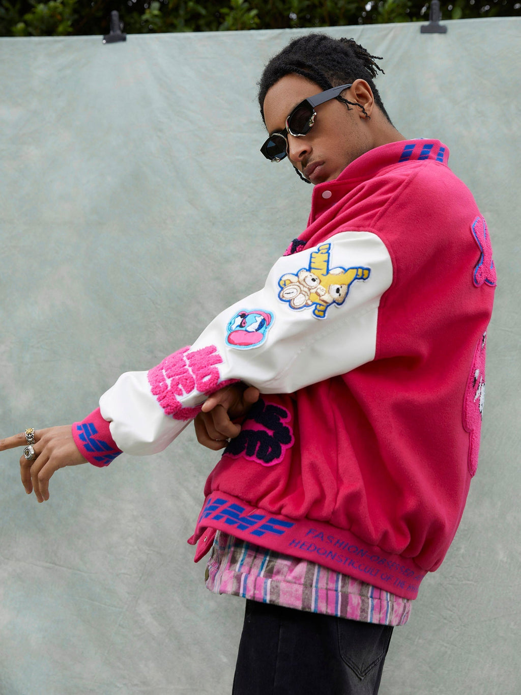 Theprecipice Pink Terry Patch Embroidered Hip Hop Baseball Jersey - 1965