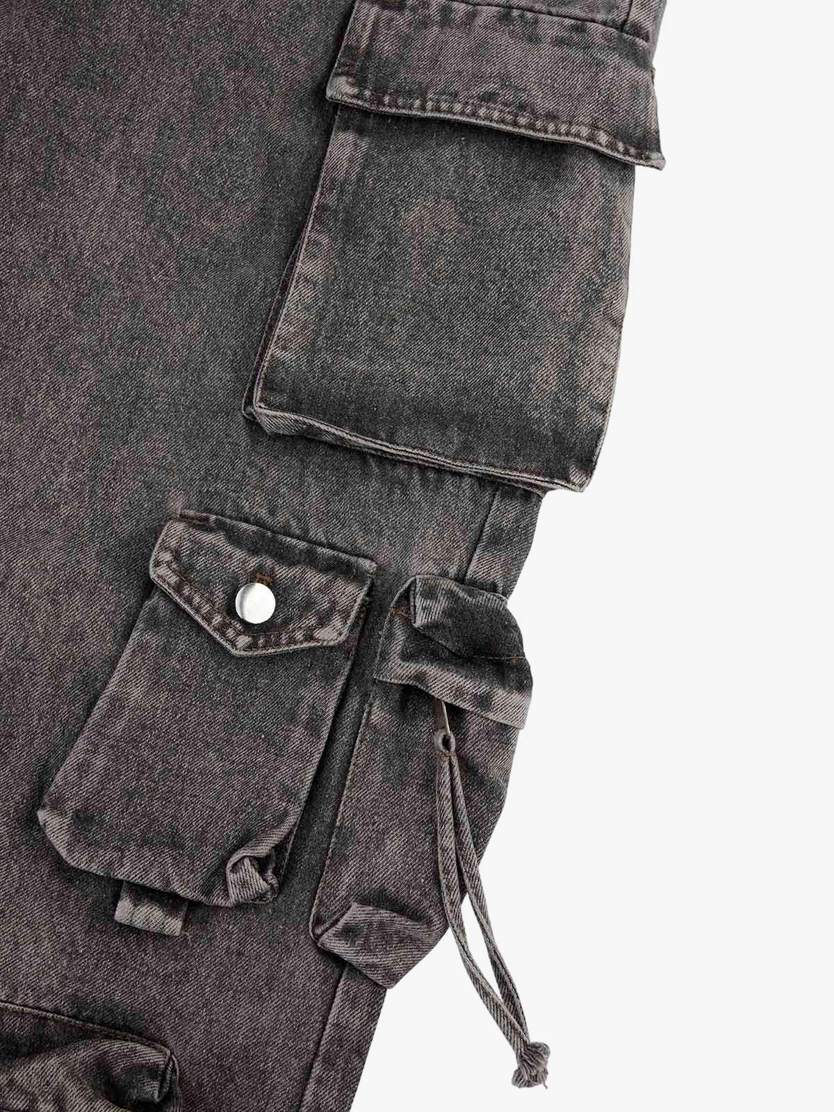 Theprecipice Street Stitching Multi-Pocket Workwear Washed Jeans - 2209