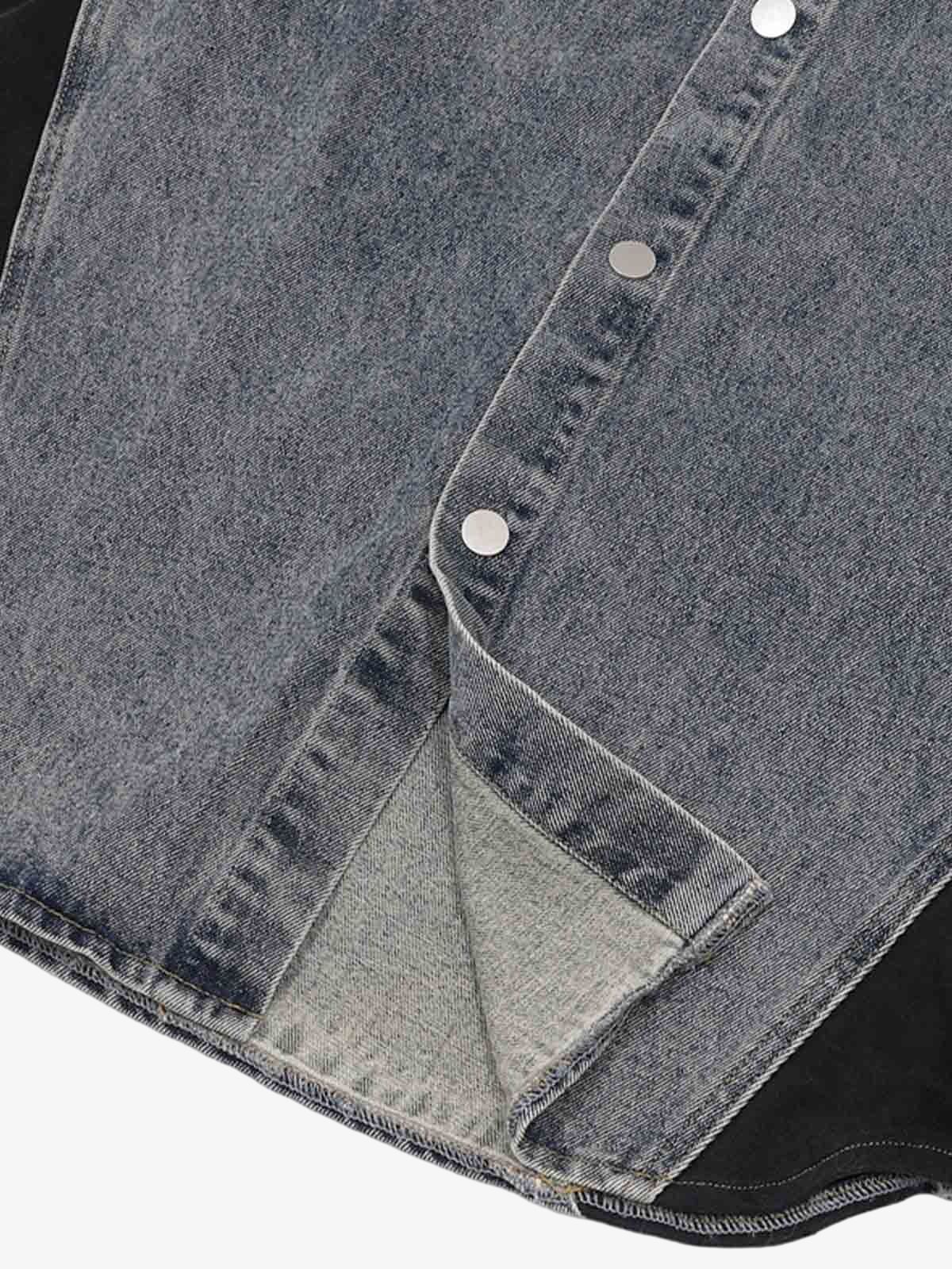 Deconstructed Patchwork Short-Sleeve Cropped Denim Set