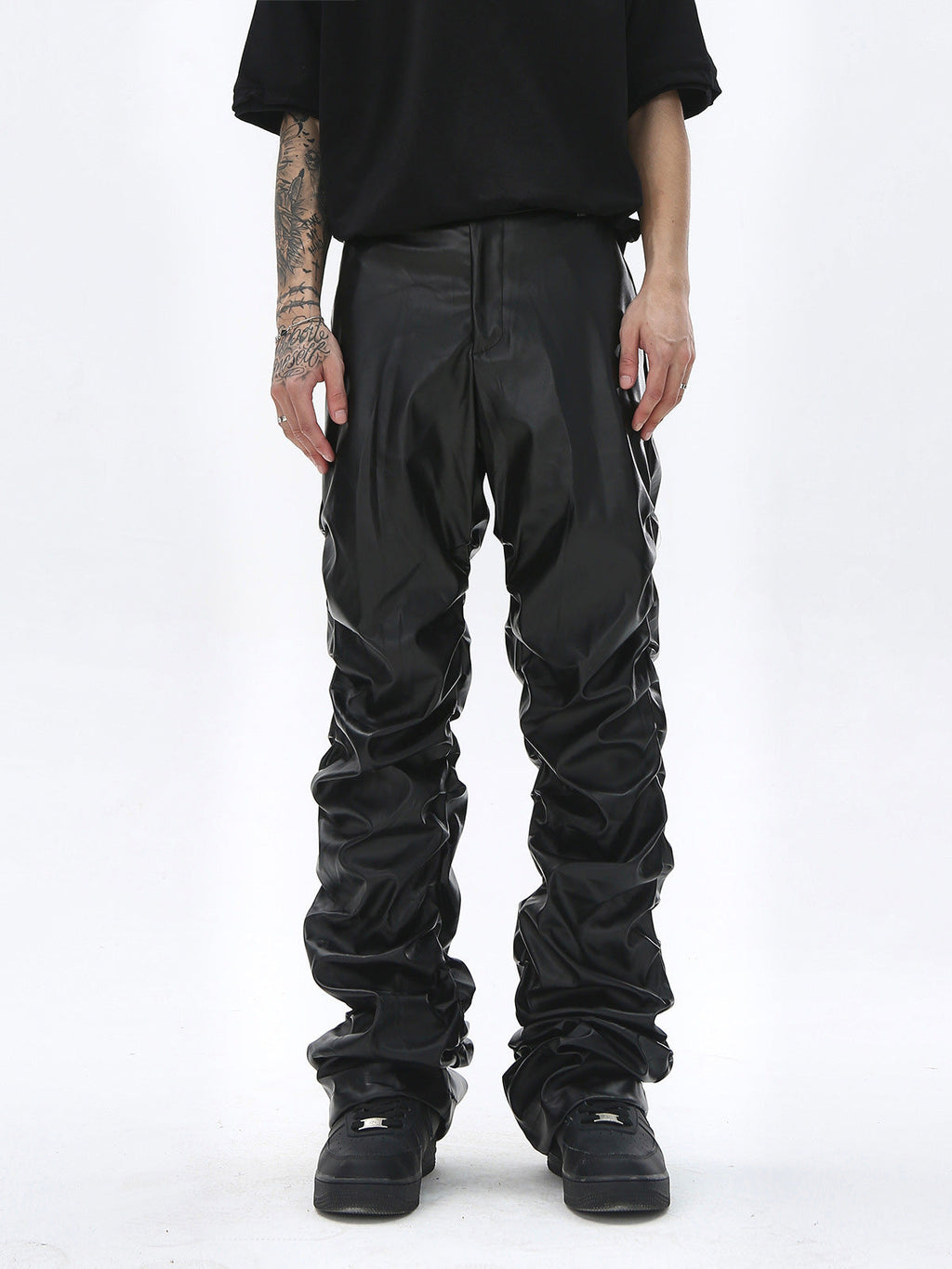 Theprecipice Punk Style Pleated Leather Pants - 2195